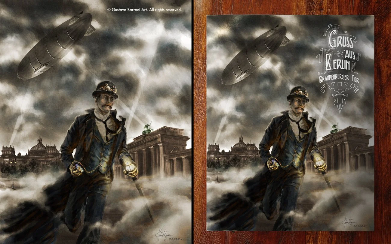 not enough time steampunk painting digital by gustavo barroni