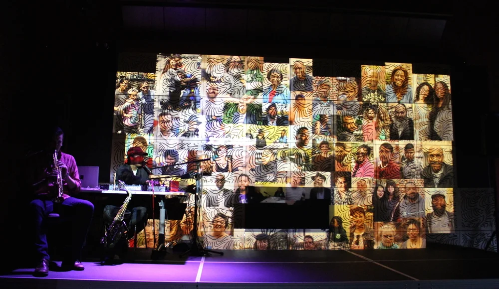 Performers (from left to right) Josh Marcus and Taja Cheek. Projection design by David Bengali. Photo: Maridee Slater.