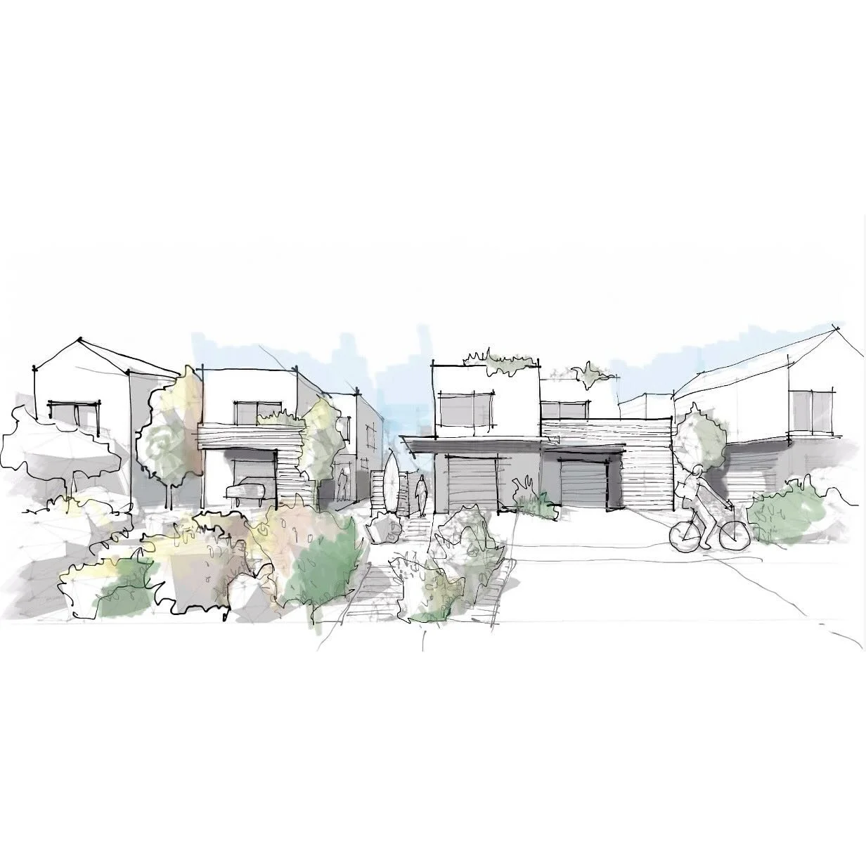 We recently wrapped up the concept design for a new residential development in Salida, featuring a mix of single-family homes, duplexes, and affordable units. The layout uses internal courtyards to connect living spaces with private outdoor areas, of