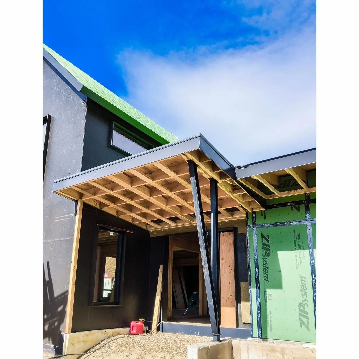 We are dried in on this three-story house with stunning views to the Gore Range framed by @vikingwindoweesti windows and doors provided by @ewindowtastic. We just got a 0.038 cfm/sf on our blower door test with our target for passive house certificat