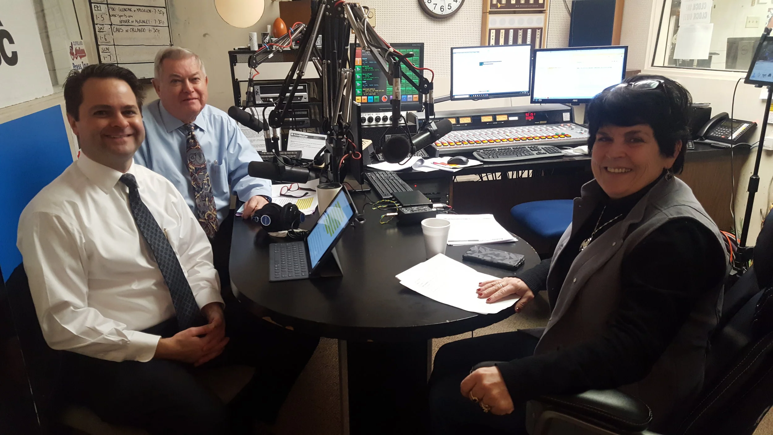 L-R: Pharmacists Brad and Paul White talk with Perry Local School District Clinical Counselor Margaret Delillo-Storey