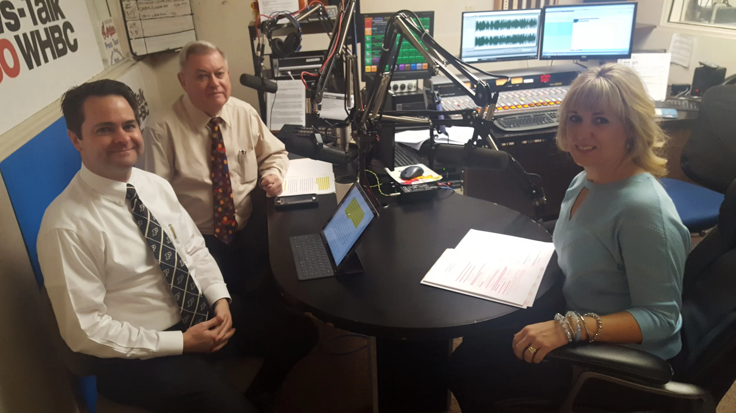Hosts Brad White, R. Ph. and Paul White, R. Ph. talk with diabetes educator, Nicole Selinsky, Mercy Medical Center. 