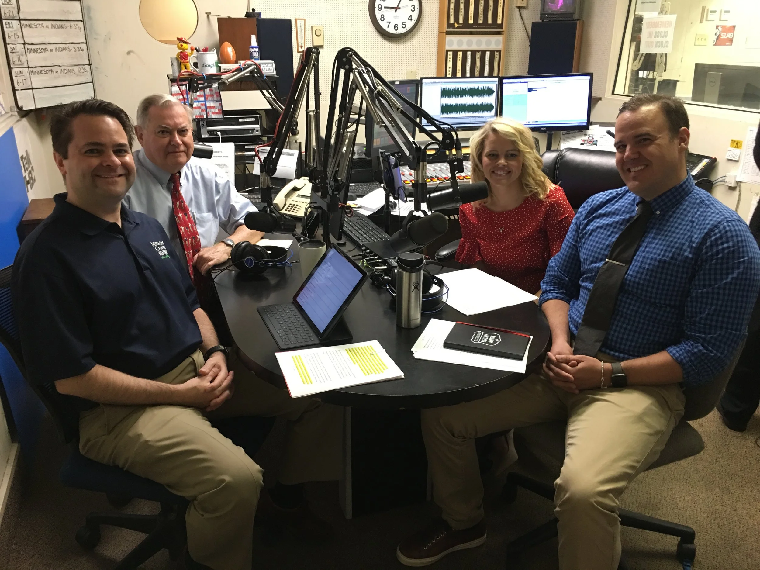 L-R: Hosts and pharmacists Brad White and Paul White discuss the Check. Change. Control. blood pressure program with Massillon City Health Department Public Health Nurse Audrey Milburn and American Heart Association Community Health Director Tim Lewis. 