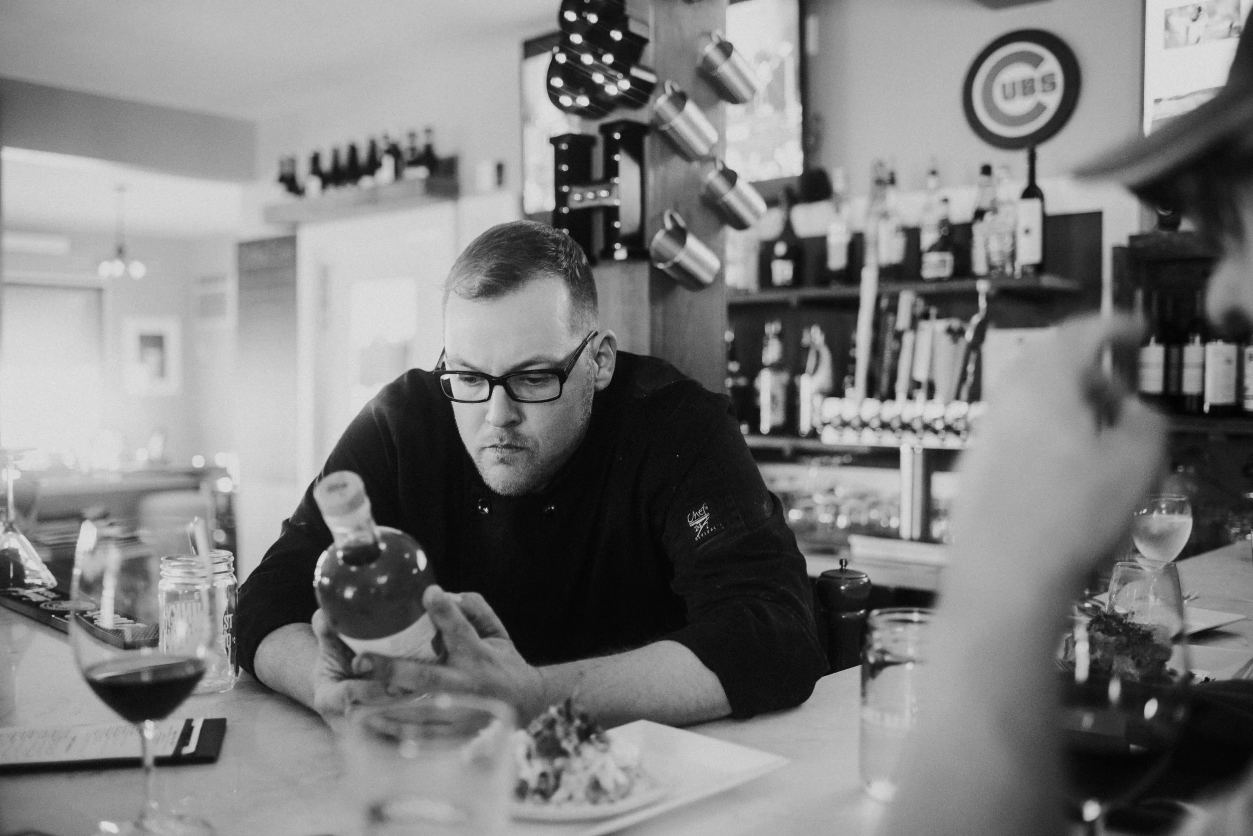 Chef Jackson Yordon at the Salt & Honey Restaurant's bar in Kennebunkport, Maine.