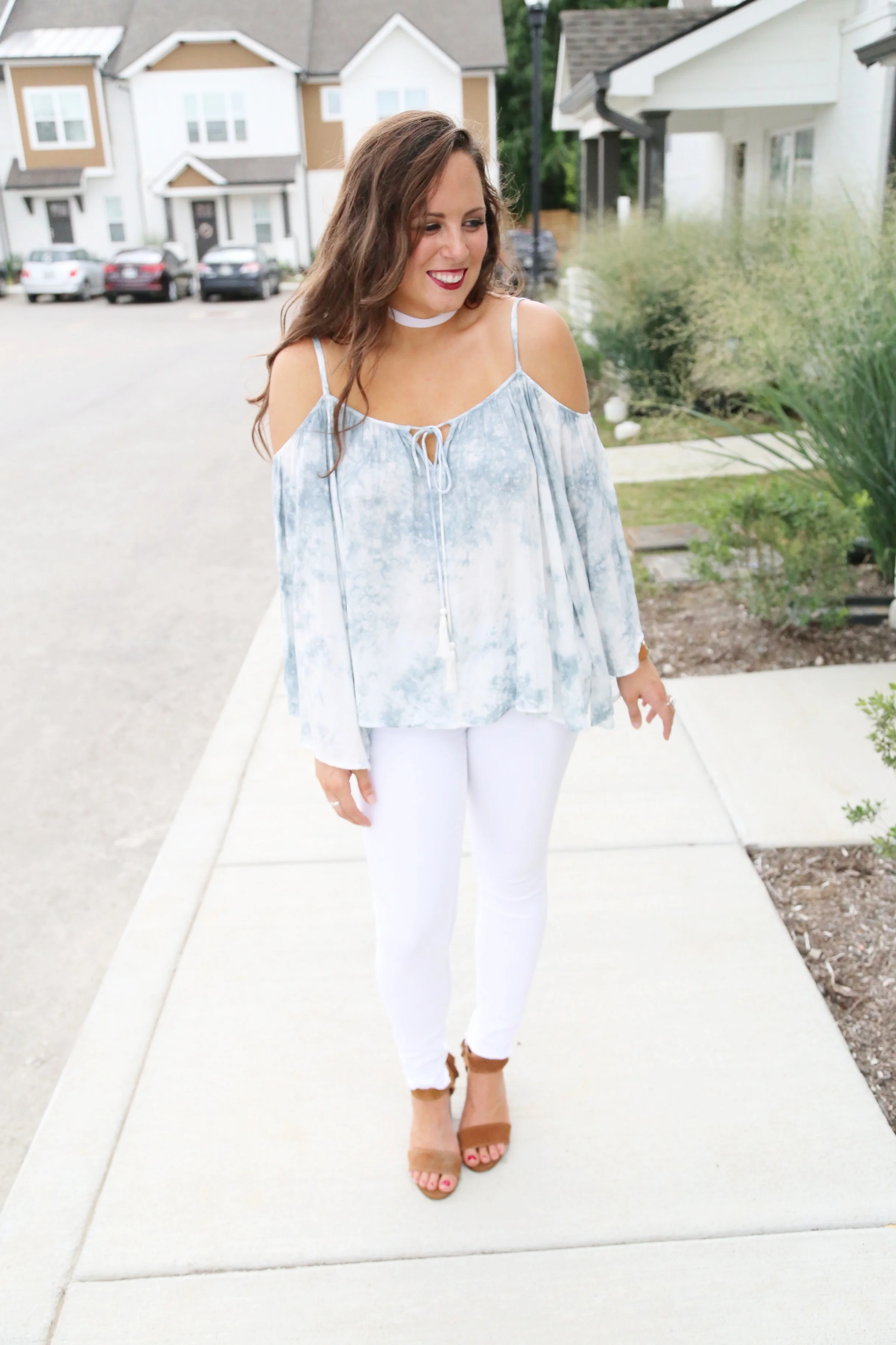 PHOTO: JESSICA VALIYI The Sarah Beth Top: Everest & Co. Choker: e. Allen Boutique / Vanessa Mooney White Denim: e. Allen Boutique / Blank NYC Shoes: e. Allen Boutique / Seychelles