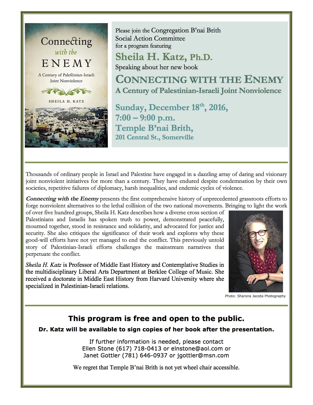 Book Talk - Somerville, MA - Temple Bnai Brith