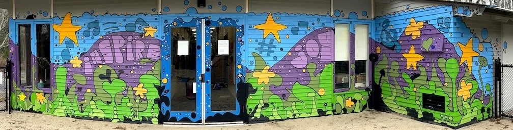  Spraypaint, latex paint , and enamel markers on wood slats. 35’ x 9.5’ long 