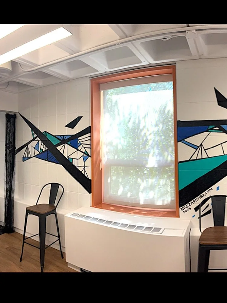 I just finished this commissioned mural at Northeastern University this week and I am psyched on it. They wanted it to be abstract and angular as well with subdued colors so this is how it turned out. 
&bull;
&bull;
&bull;
#northeasternuniversity
#mu