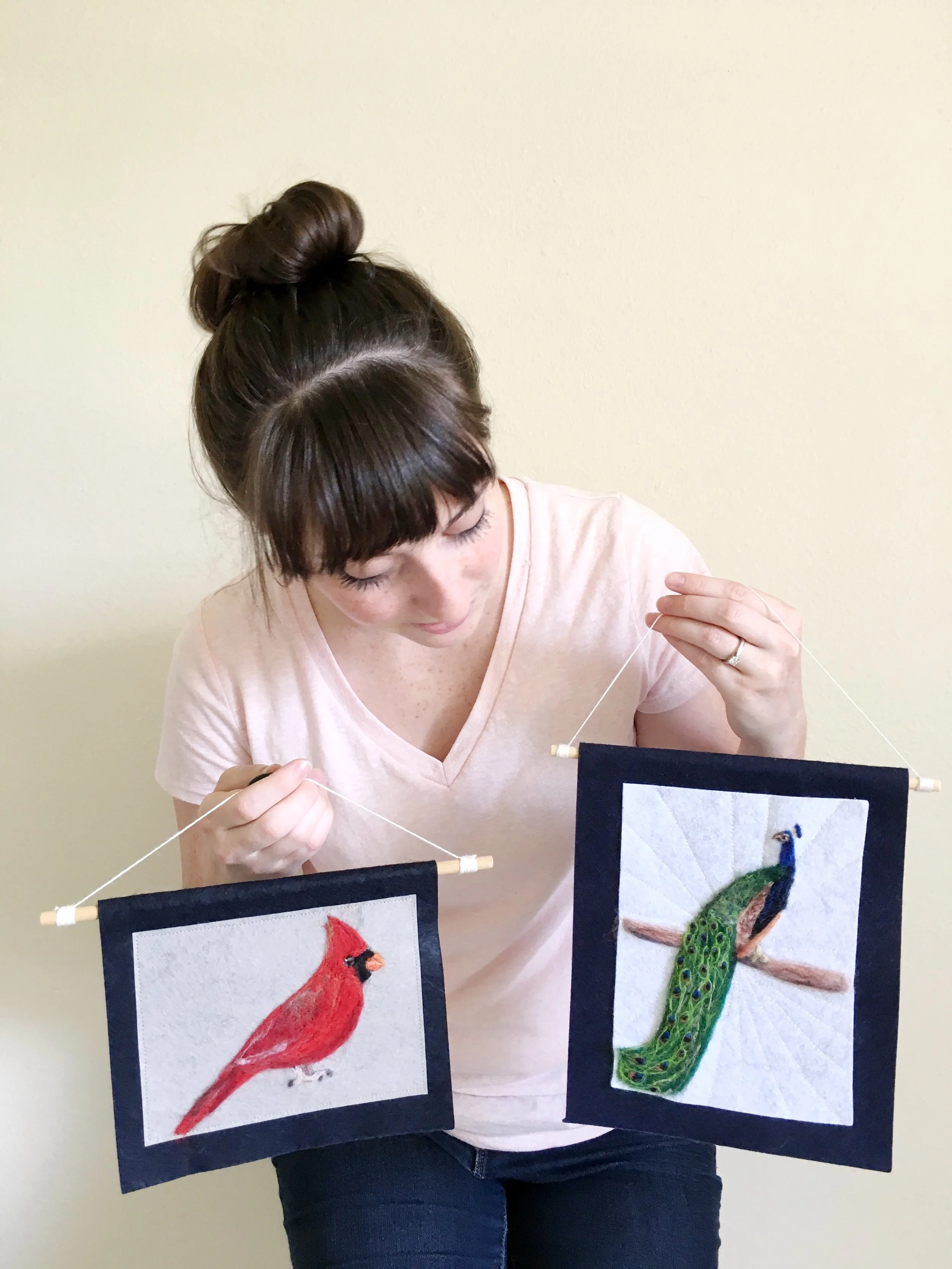 WOOL PAINTING - Birds and Frog