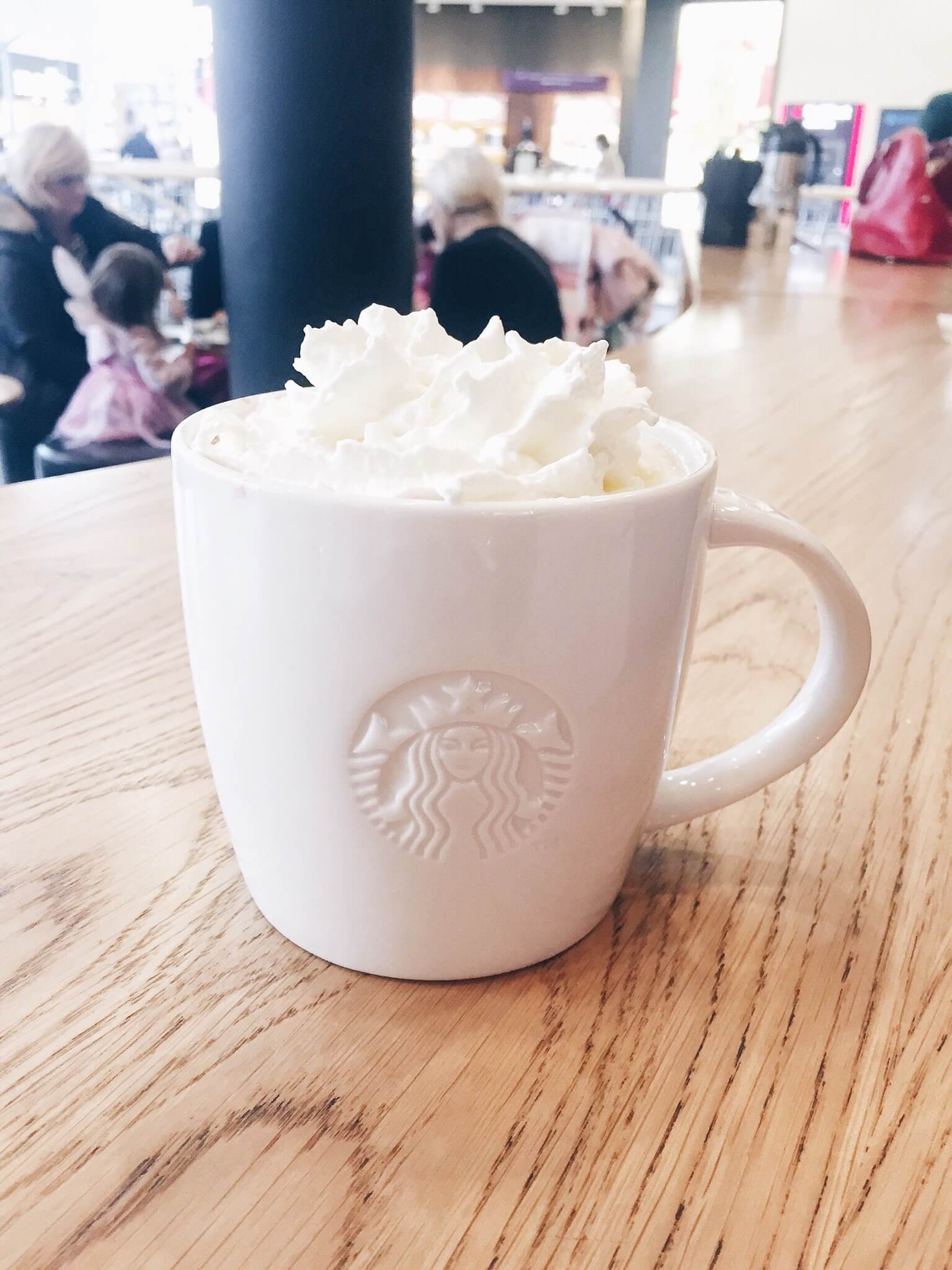 A white chocolate mocha from Starbucks, whilst on a trip to Bluewater