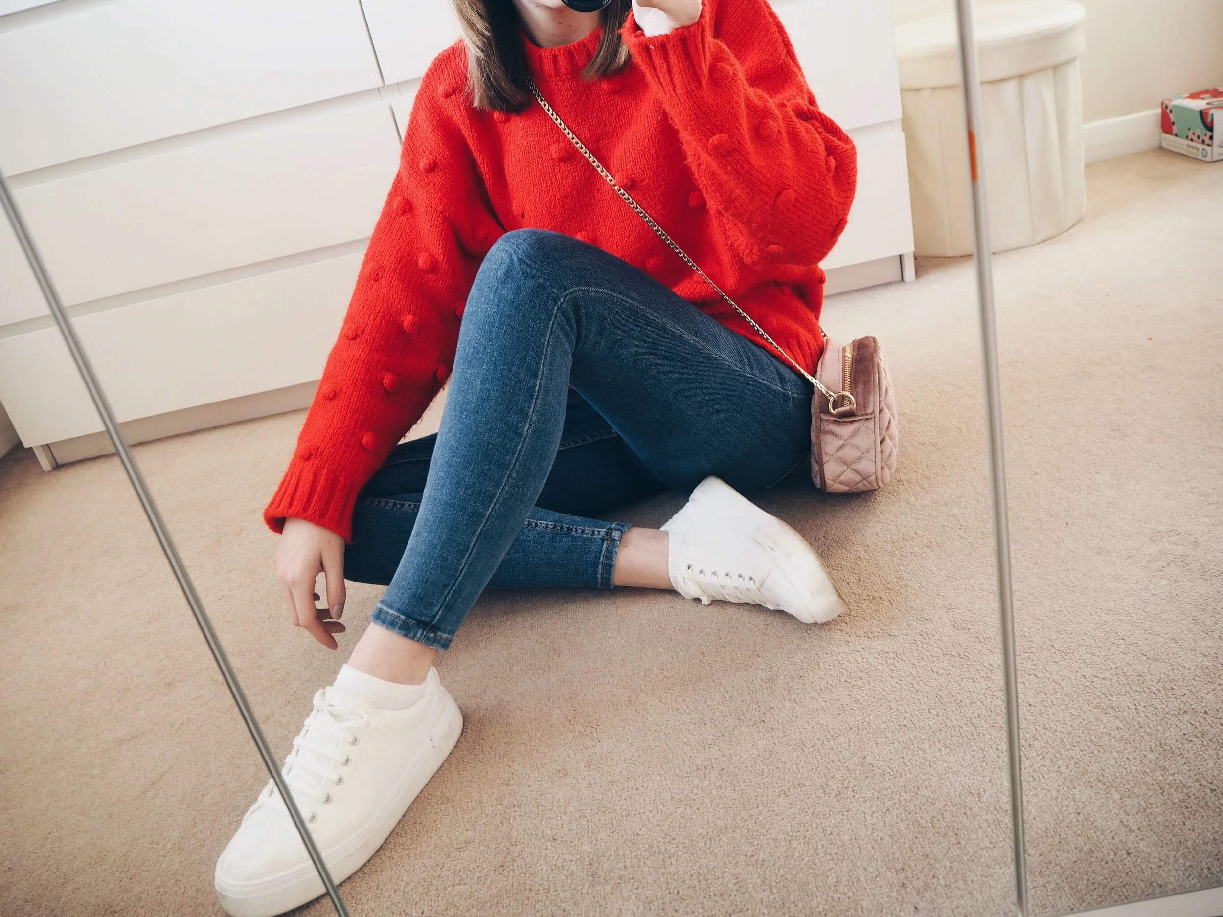 red jumper outfit