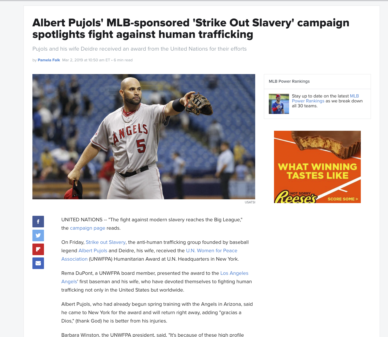 Albert Pujols' MLB-sponsored 'Strike Out Slavery' campaign spotlights fight  against human trafficking — UN Women for Peace Association