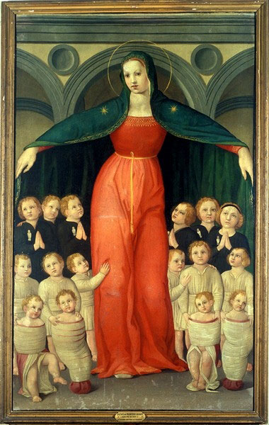 di Michelino, Domenico. Madonna of the Foundlings. 1446. Painting. Ospedale degli Innocenti di Firenze, Florence.