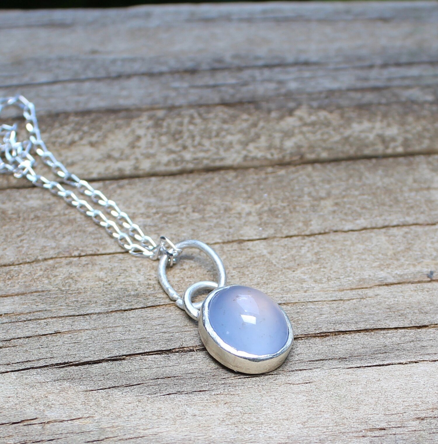 Oval Blue Chalcedony Simple Necklace — Jewelry