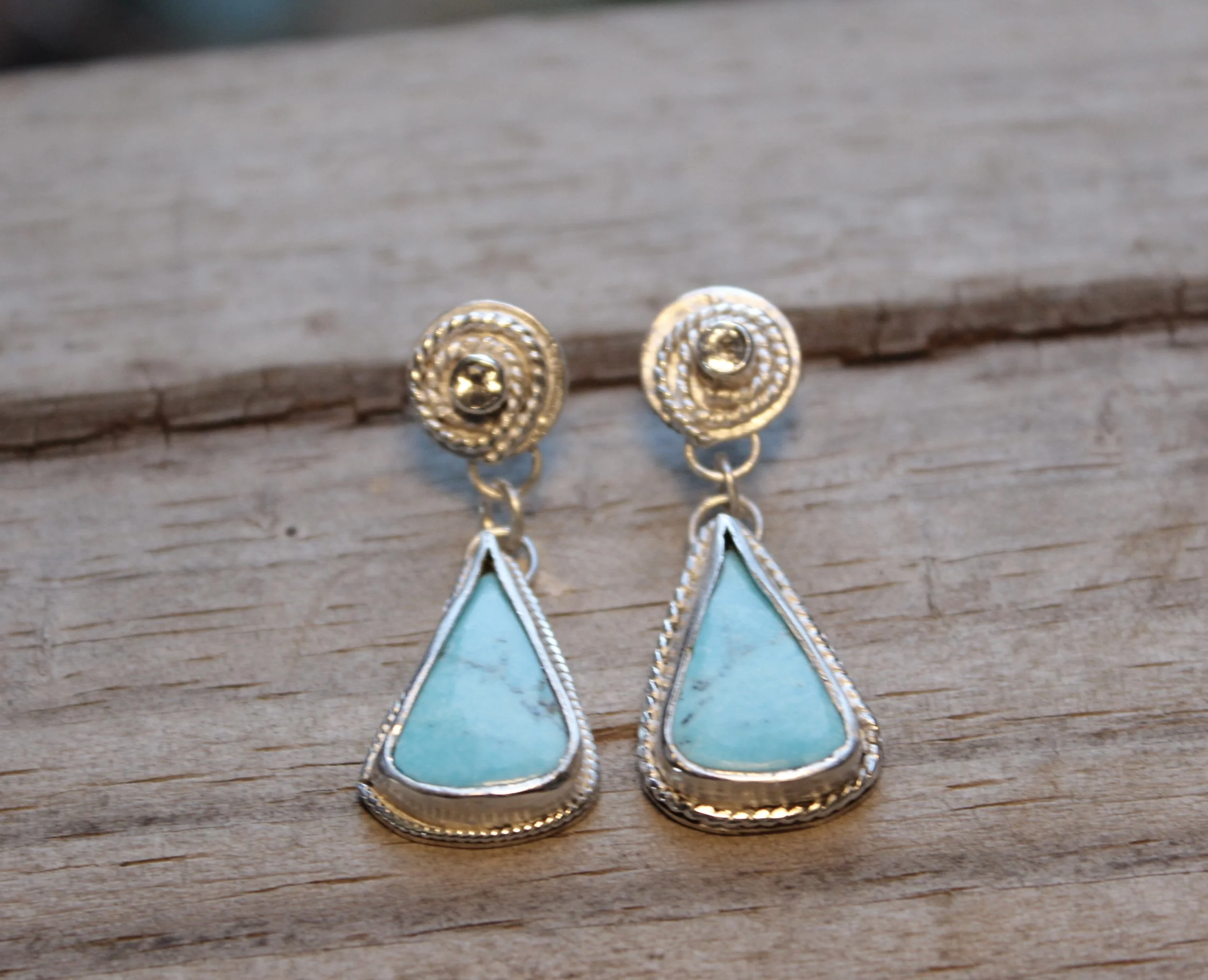 Kingman Turquoise Teardrop and White Topaz Earrings