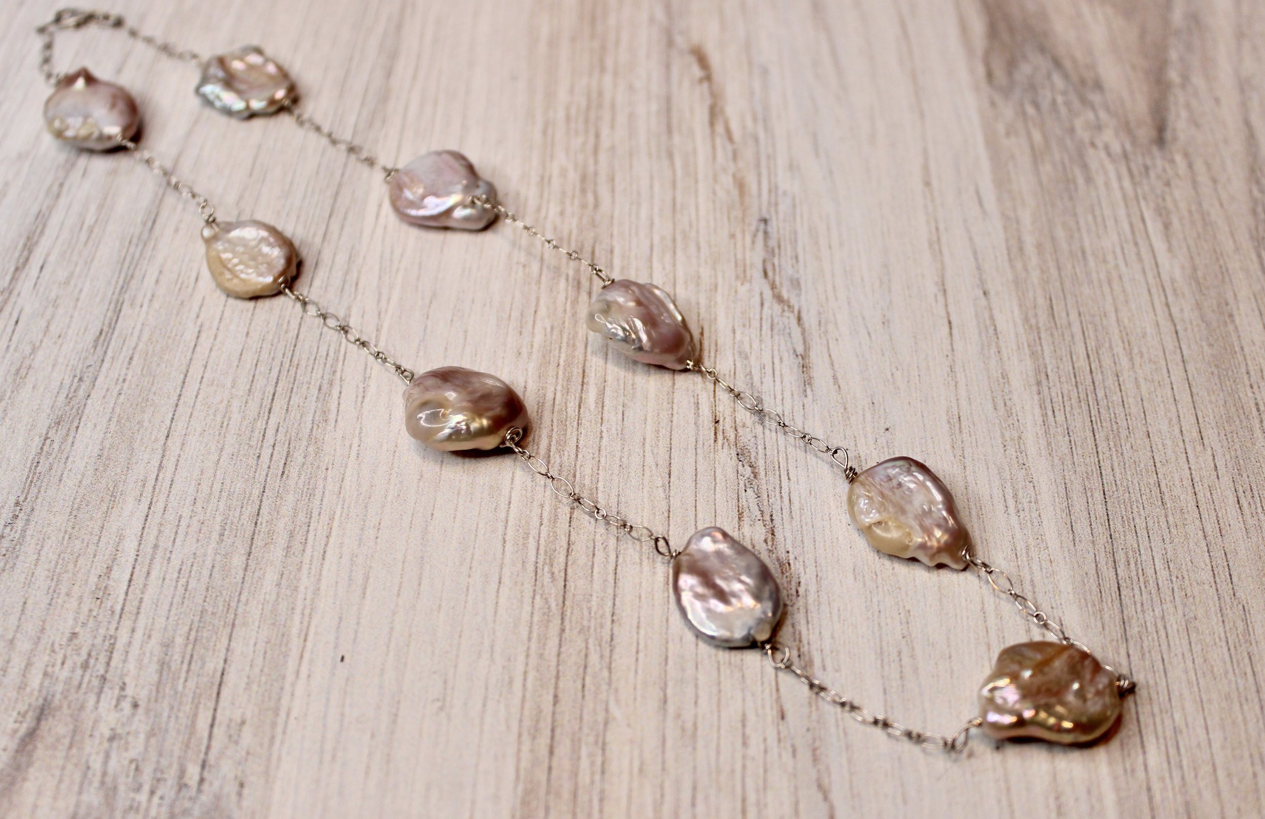Pink Biwa Pearl Chain Necklace