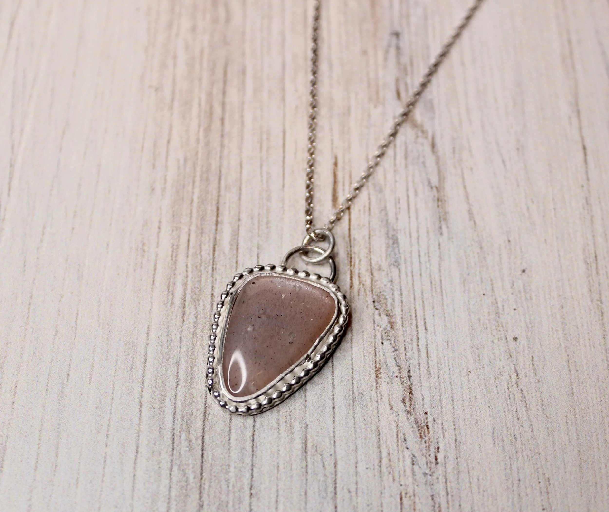 Peach Moonstone Sterling Silver Necklace