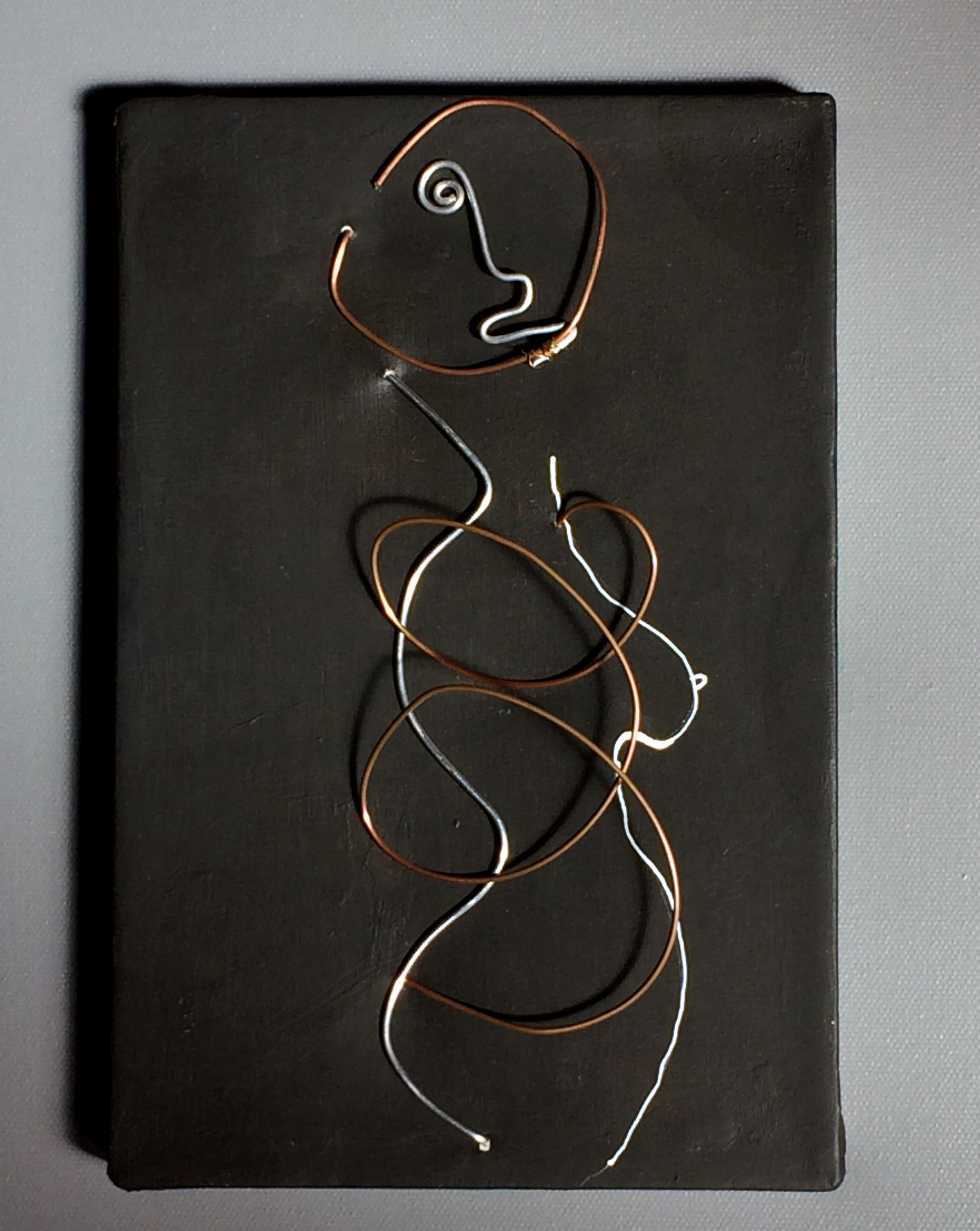   Wire Woman  (2013), 12 x 12 in, white acrylic ink, copper wire on canvas 
