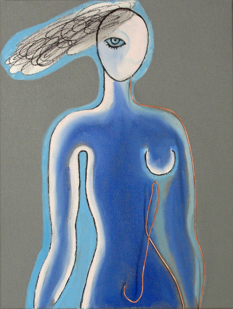   Girl  (2012), 12 x 9 in, oil and copper wire on canvas 