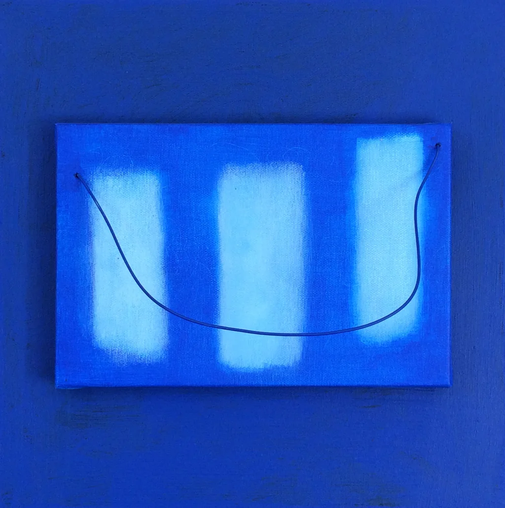 Three Strikes (2013), 12 x 12 in, oil and wire