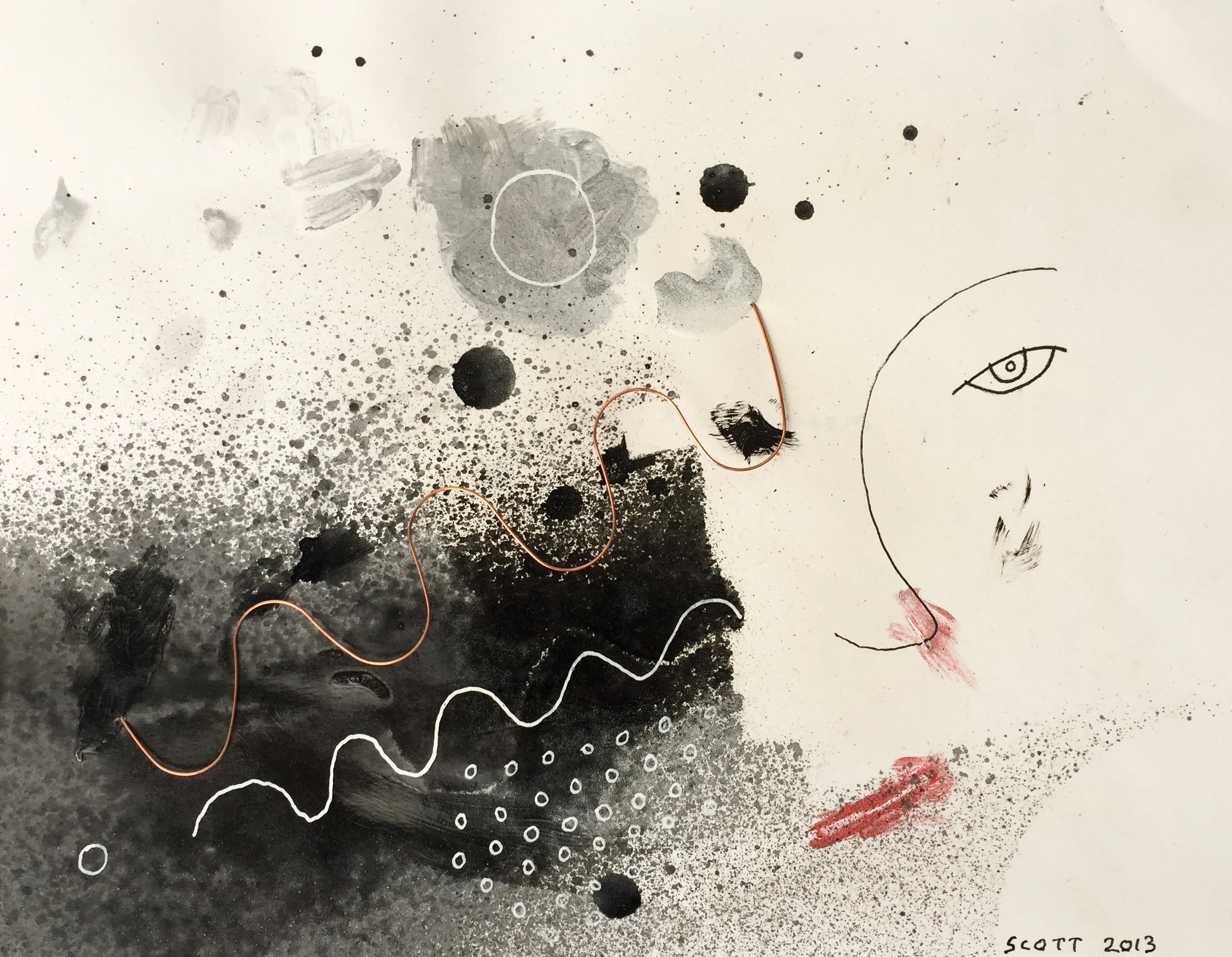 It's Just Magnificent! (2013), 8.5 x 11 in, black gesso, wire, white ink