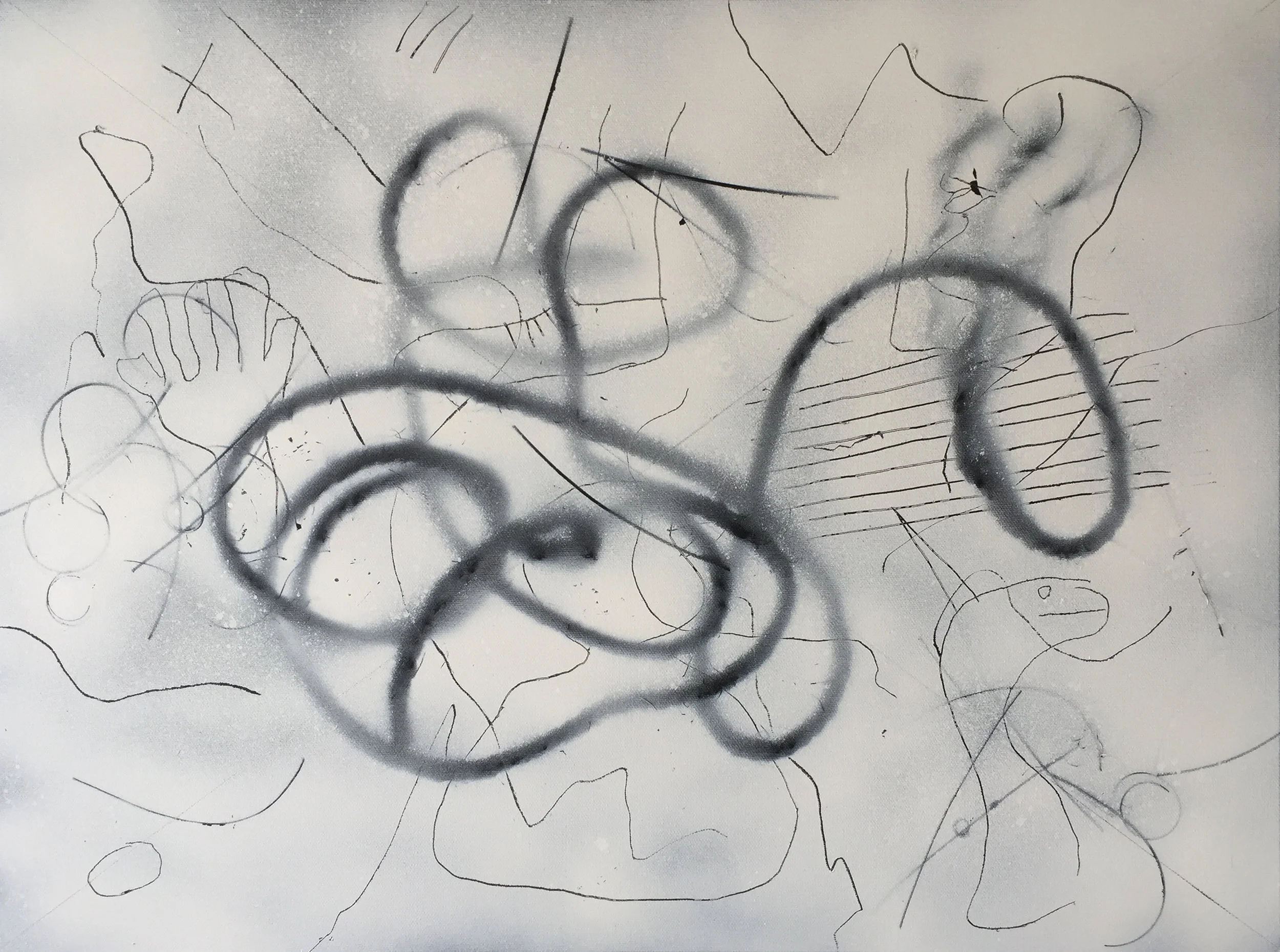 Arrangement with Paint and Rope #1, (2018), 18 x 24 in, Mixed on canvas
