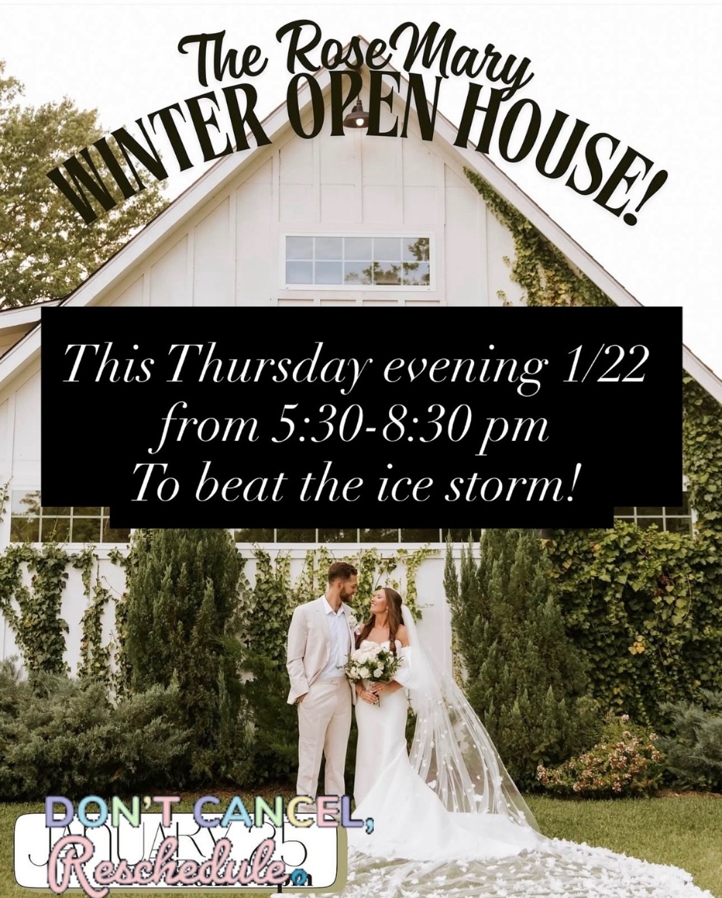 With the unpredictability of a potential bad weather weekend, and your safety in mind, we have made the difficult decision to move our open house up to this Thursday evening. We would love to still see you all, but don&rsquo;t want you to have to ris