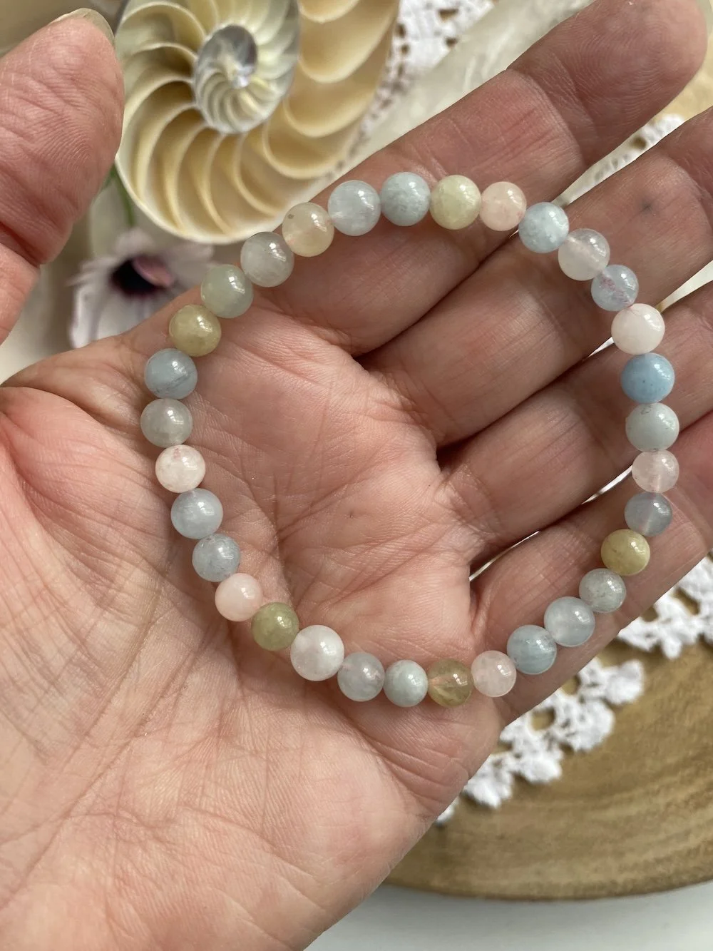 Aquamarine/Morganite/Mix Beryl Bead Bracelet 6mm