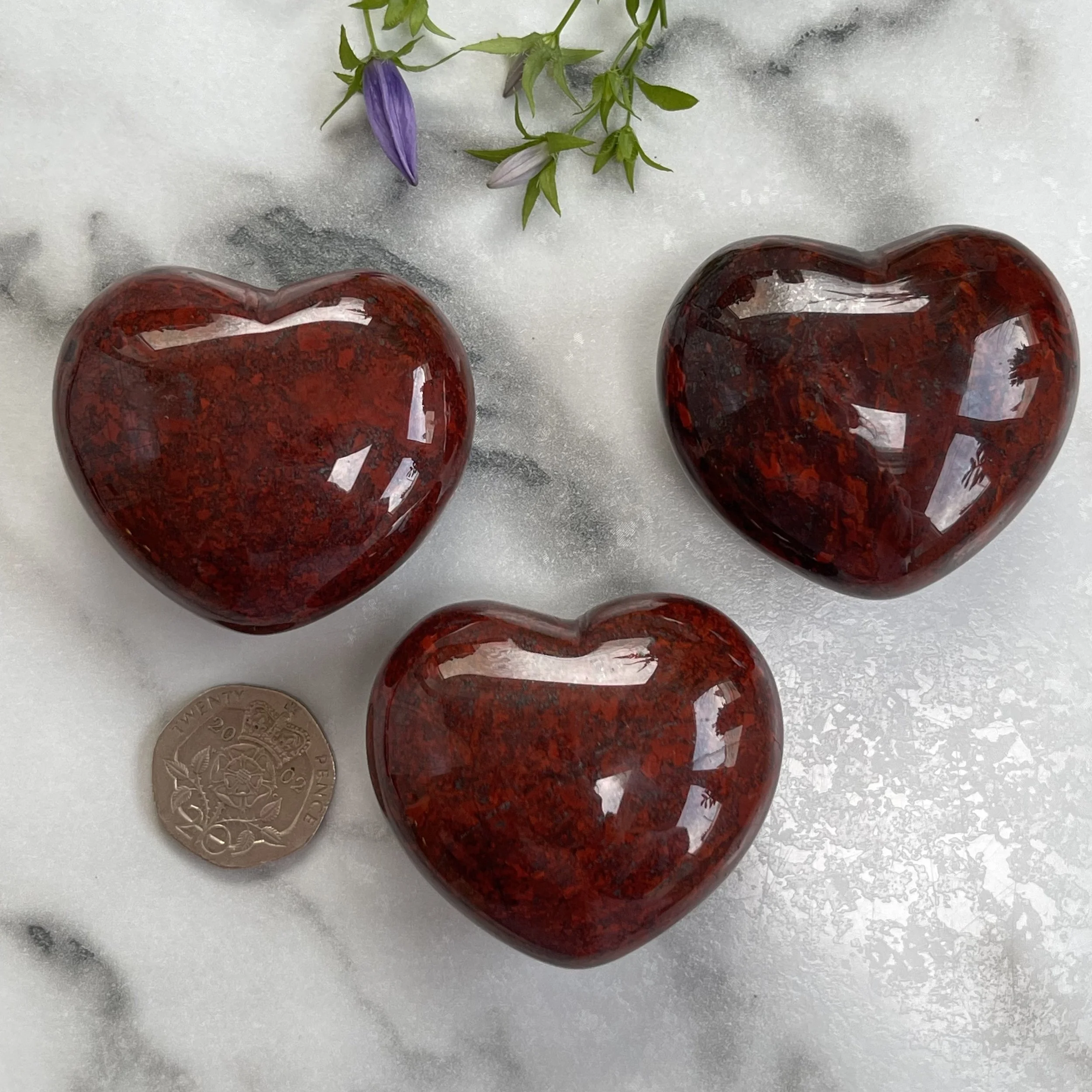 Poppy Jasper Puff Hearts 45mm