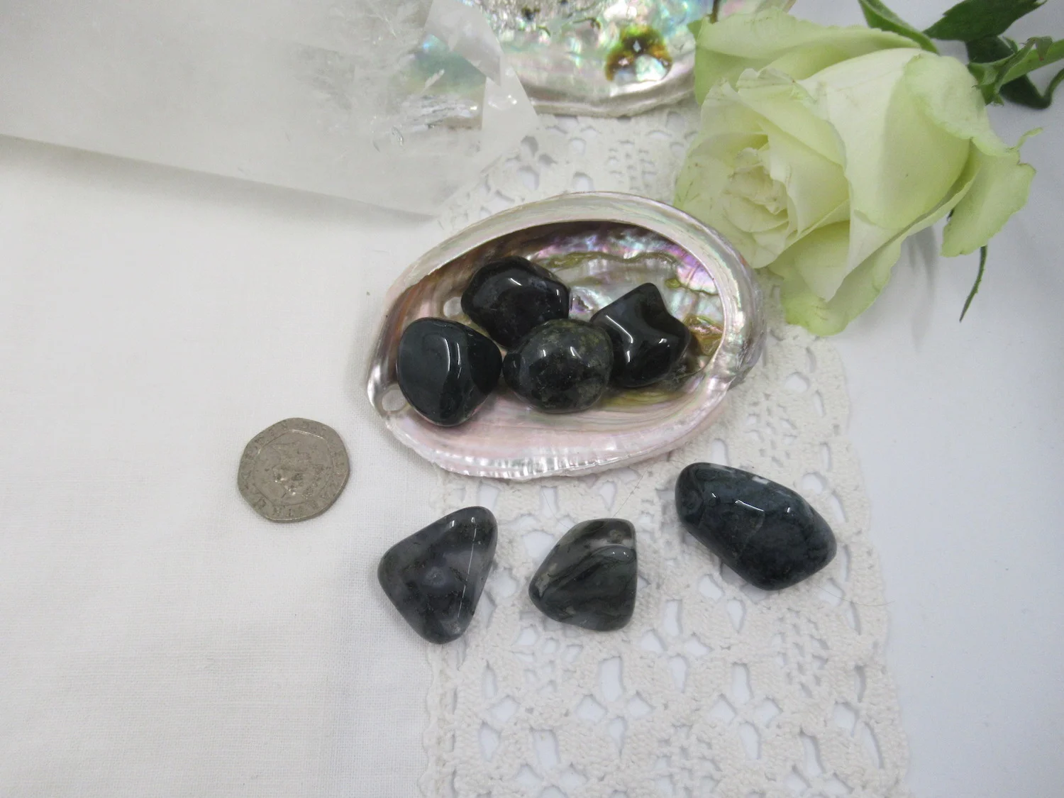 Moss Agate tumblestones - 20mm to 30mm