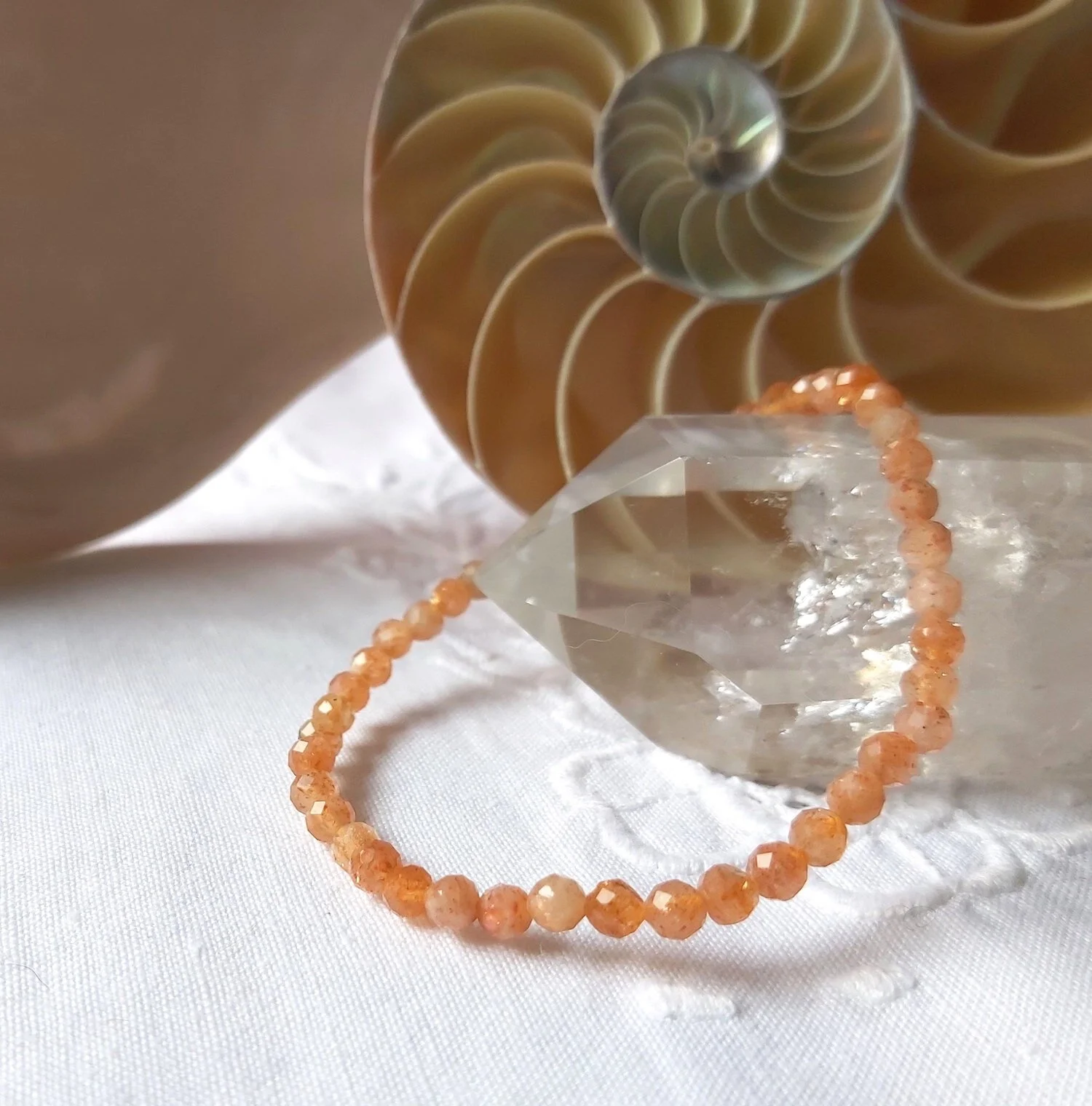 Sunstone Faceted Bead Bracelet 4mm