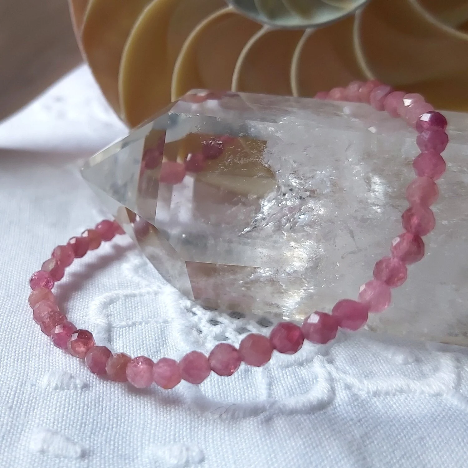 Pink Tourmaline Faceted Bead Bracelet 3-4mm