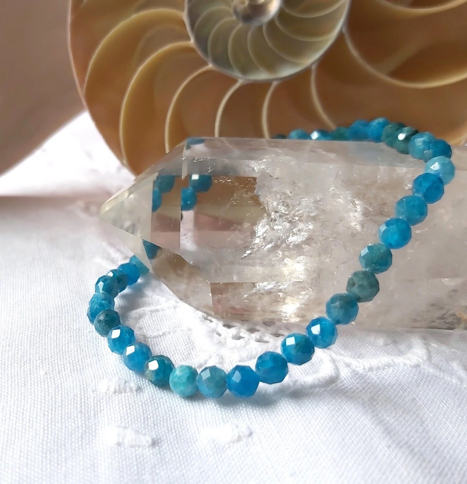 Apatite Faceted Bead Bracelet 4mm