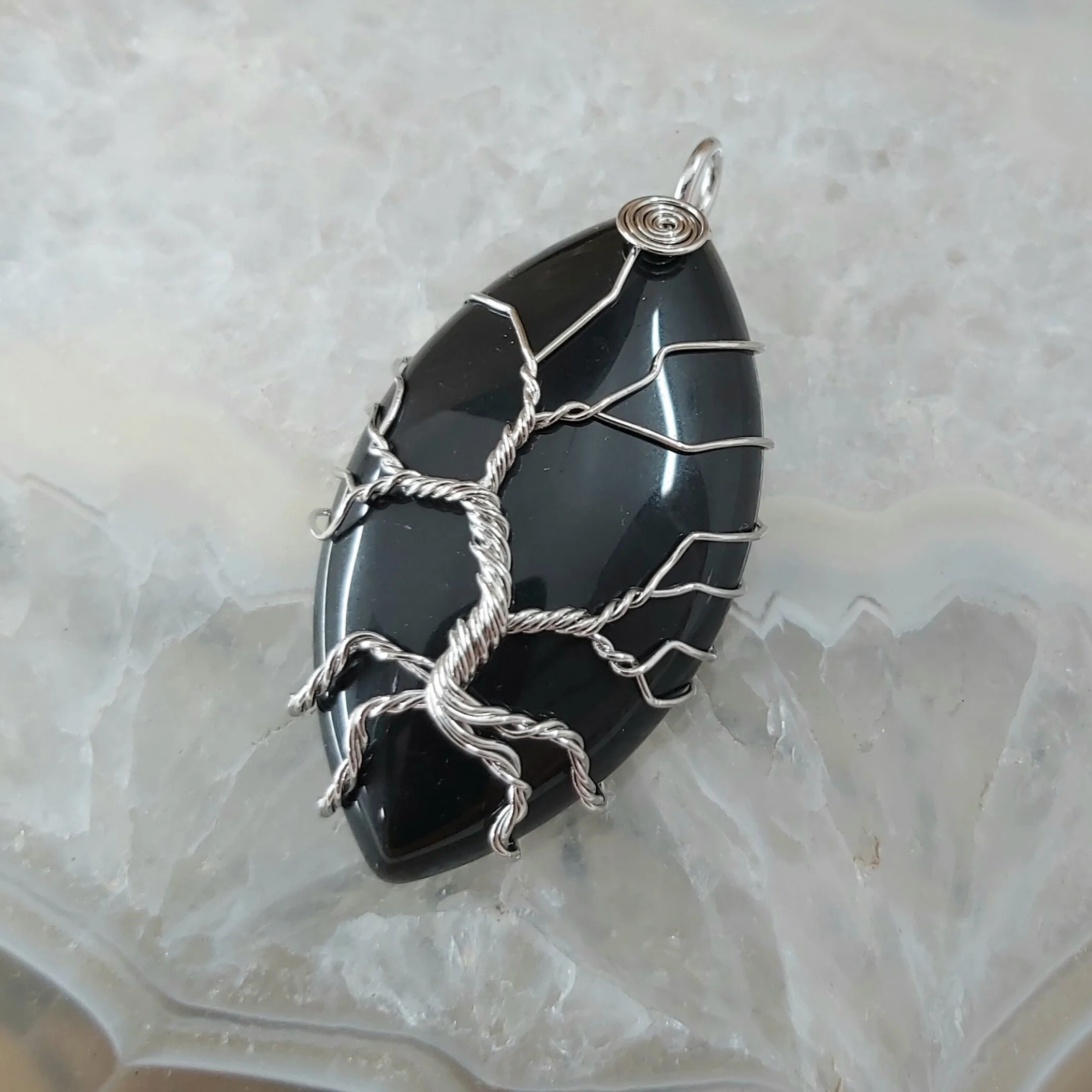 Black Onyx Oval Tree of Life Pendant