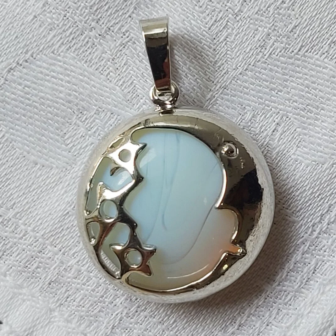 'Opalite' crescent moon and stars pendant
