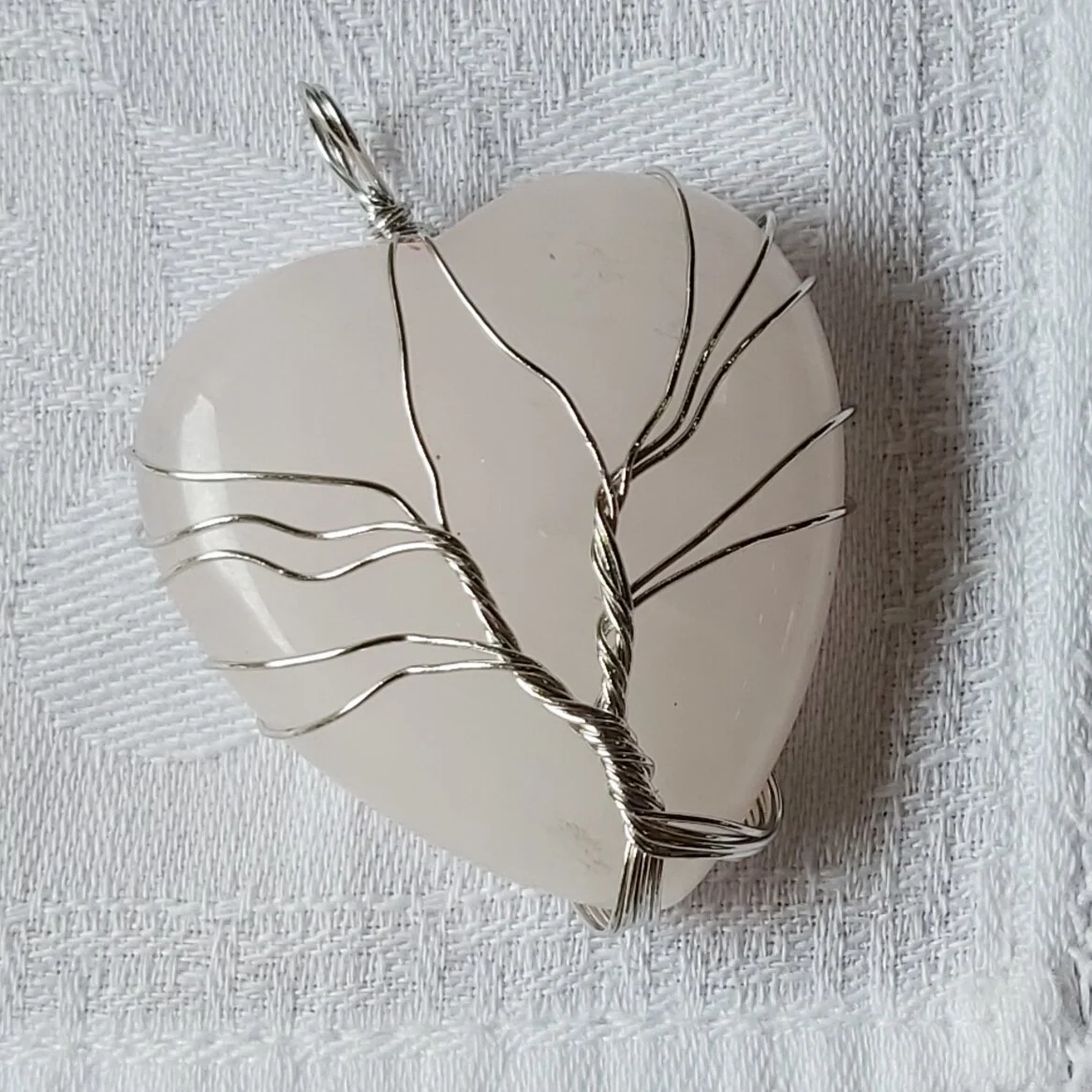 Rose Quartz Heart Tree of Life Pendant