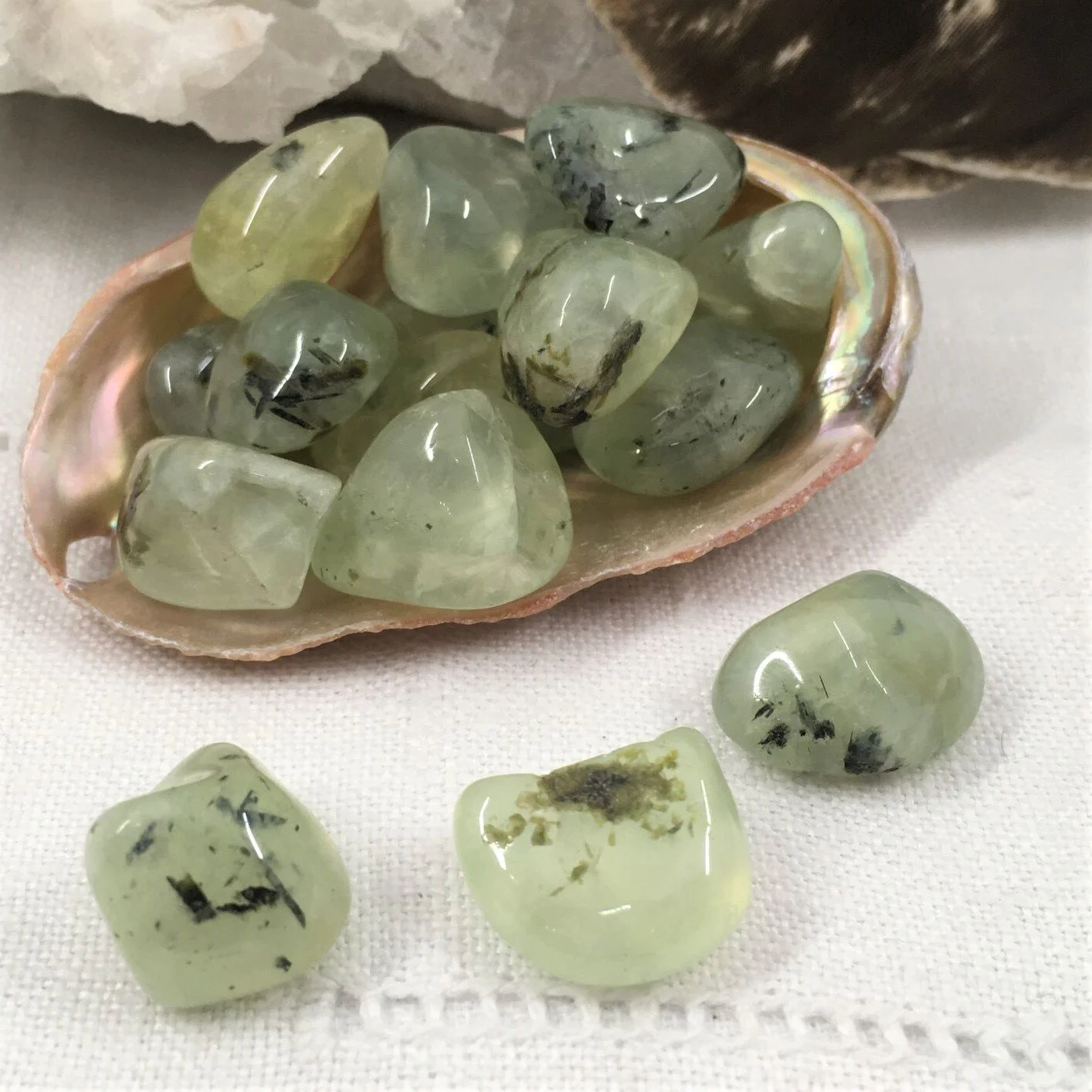 Prehnite with Epidote Tumblestones