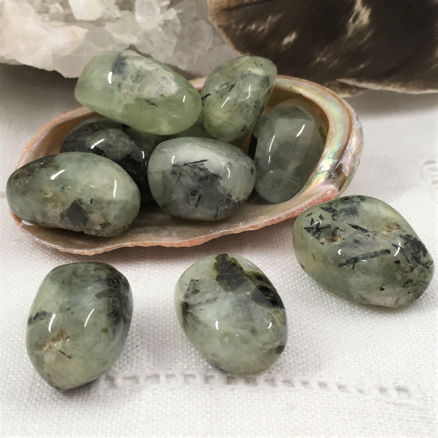 Prehnite with Epidote Tumblestones