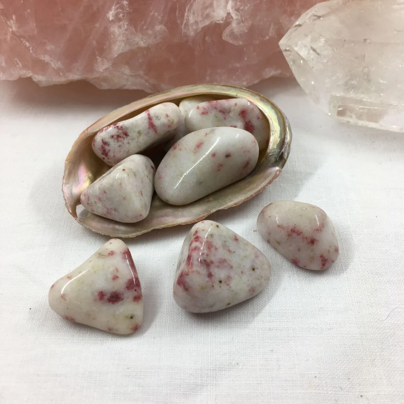 Cinnabar in Quartz Tumblestones