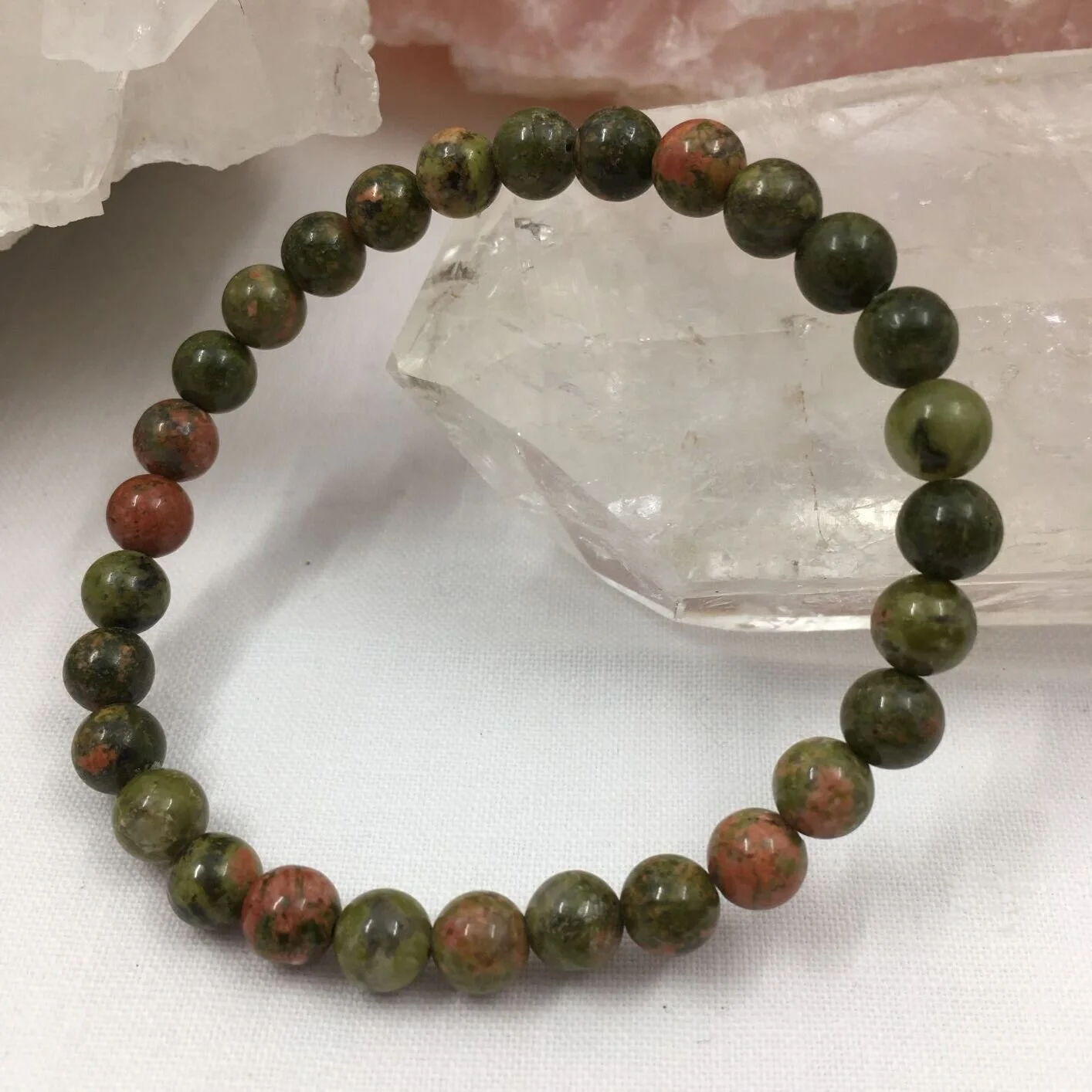 Unakite Bead Bracelet 6mm