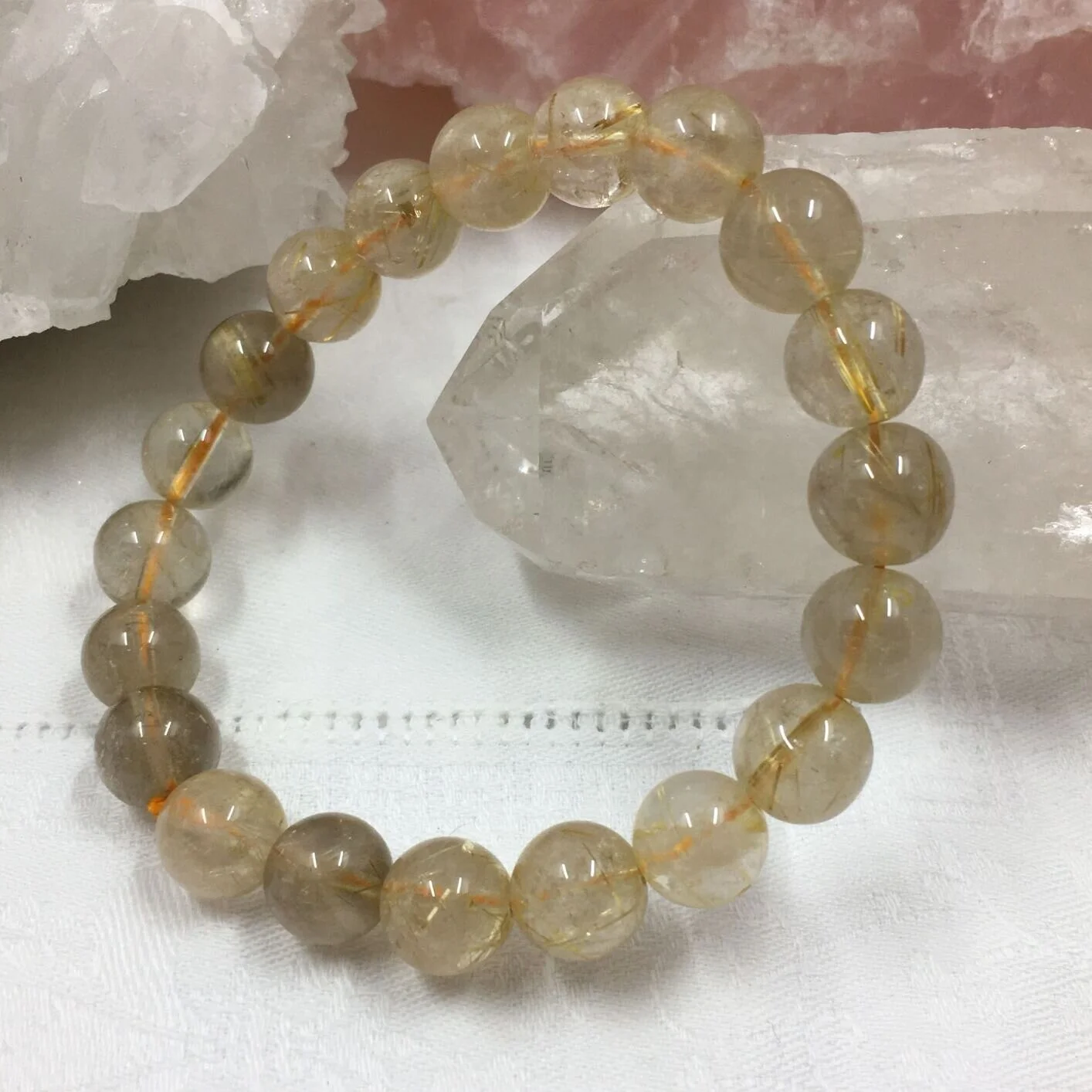 Rutilated Quartz Bead Bracelet 10mm