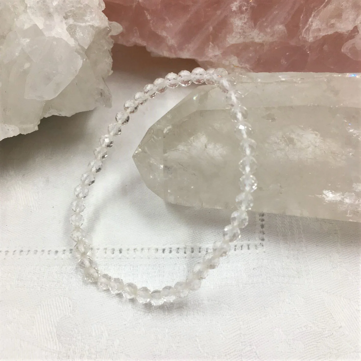 Quartz Faceted Bead Bracelet 4mm