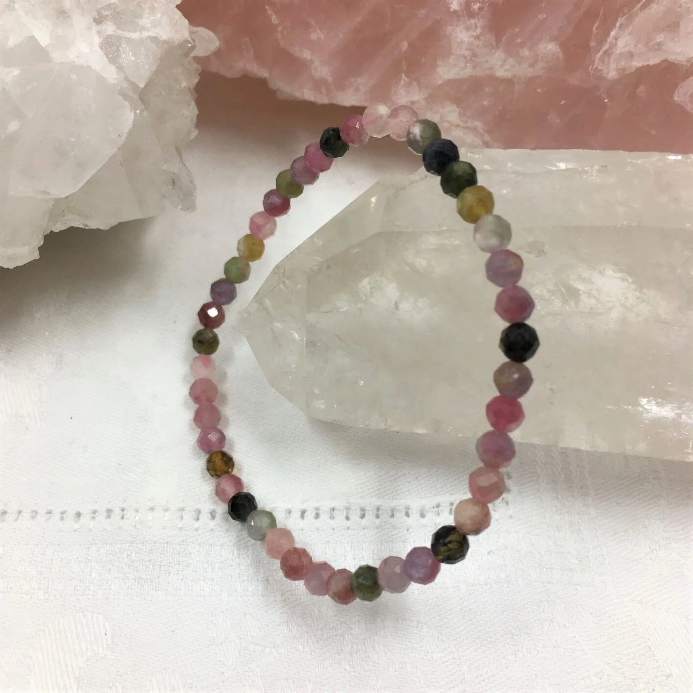 Tourmaline Faceted Bead Bracelet 4mm