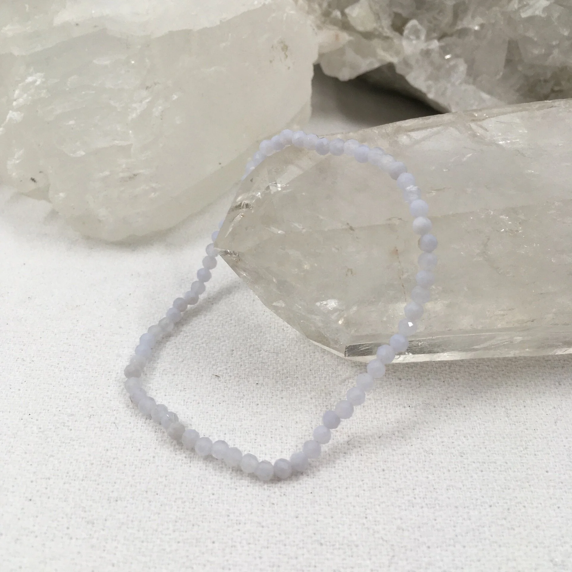 Blue Lace Agate Faceted Bead Bracelet 3mm