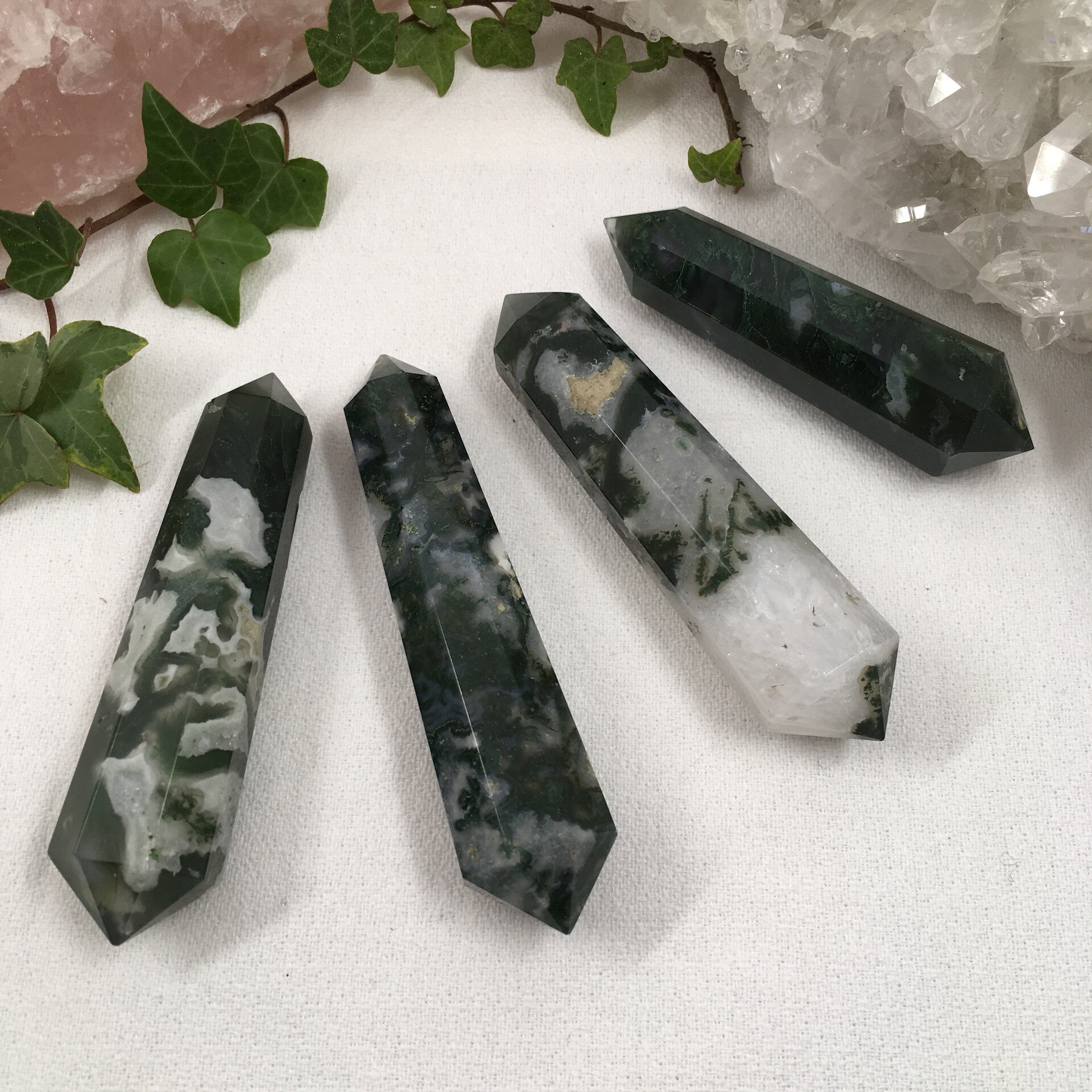 Moss Agate Double Terminated Wands