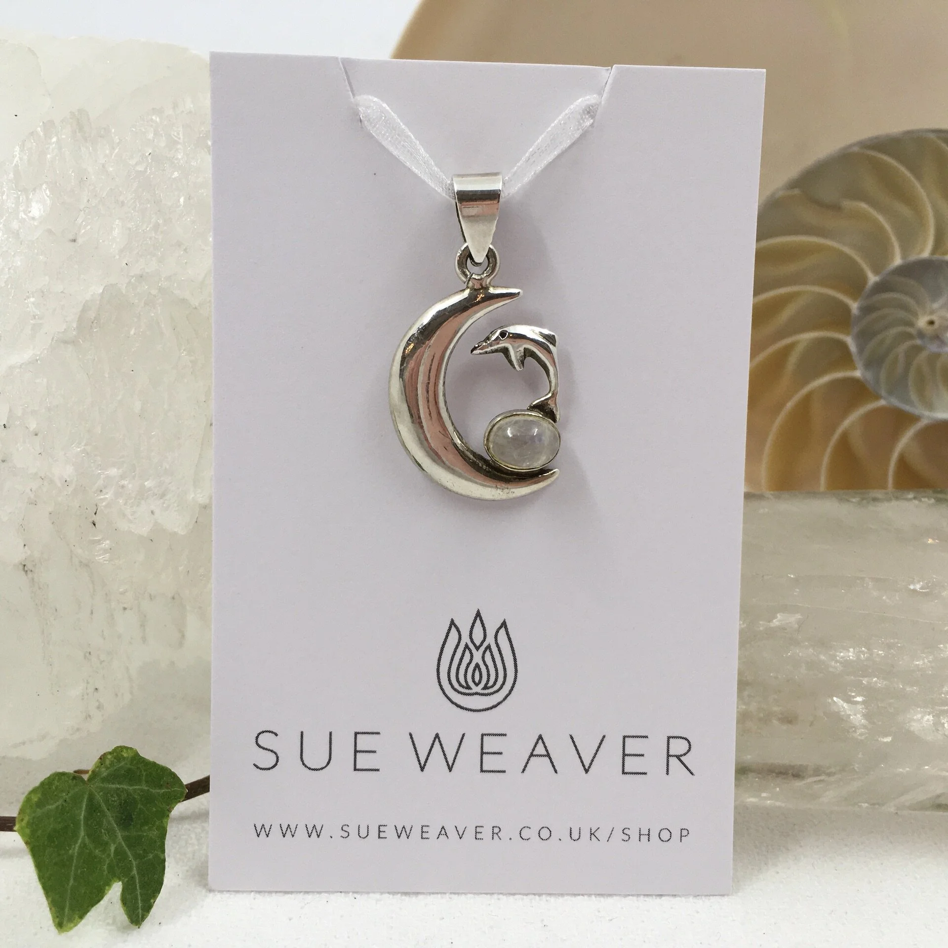 Moonstone Moon &amp; Dolphin Pendant