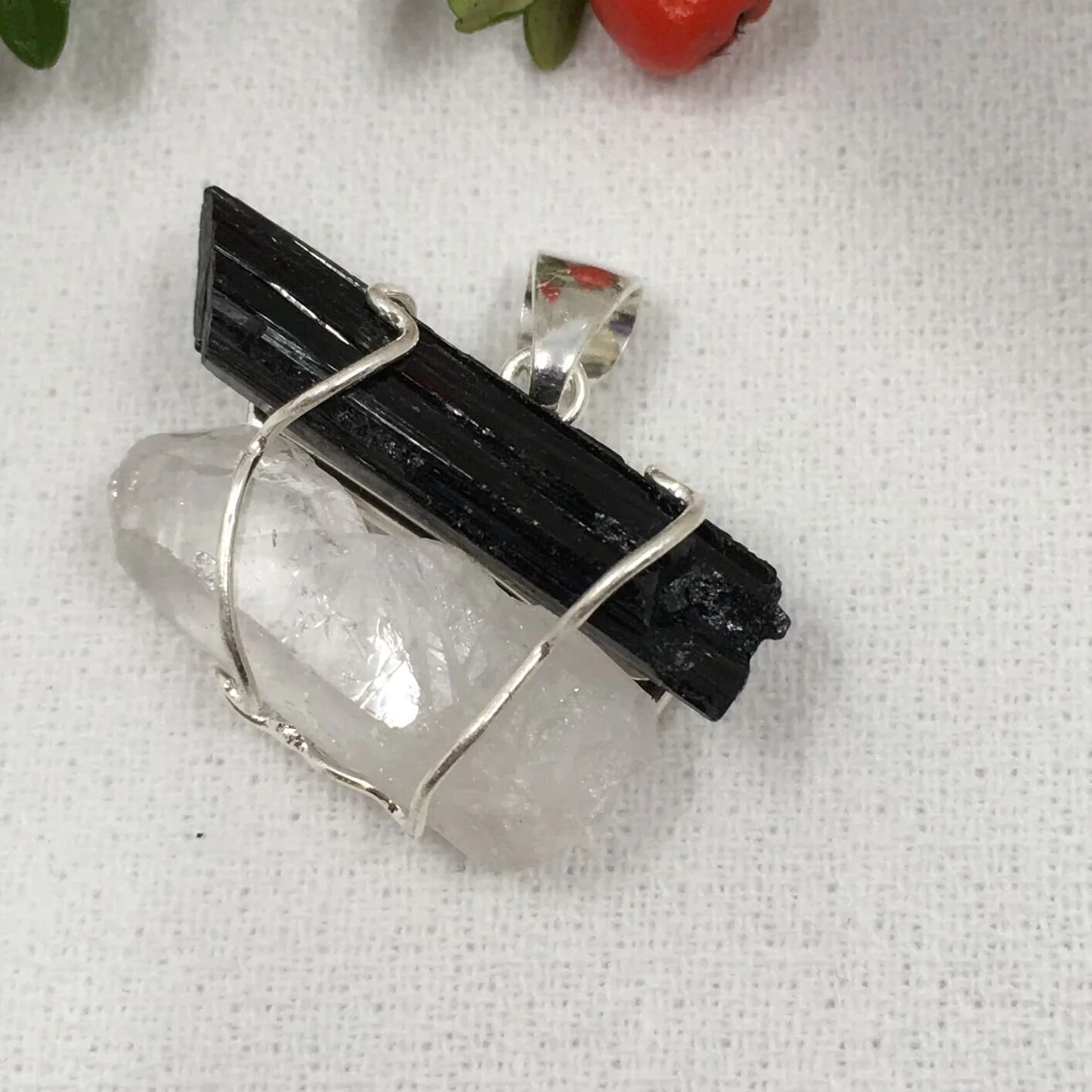 Black Tourmaline &amp; Quartz Pendant 1