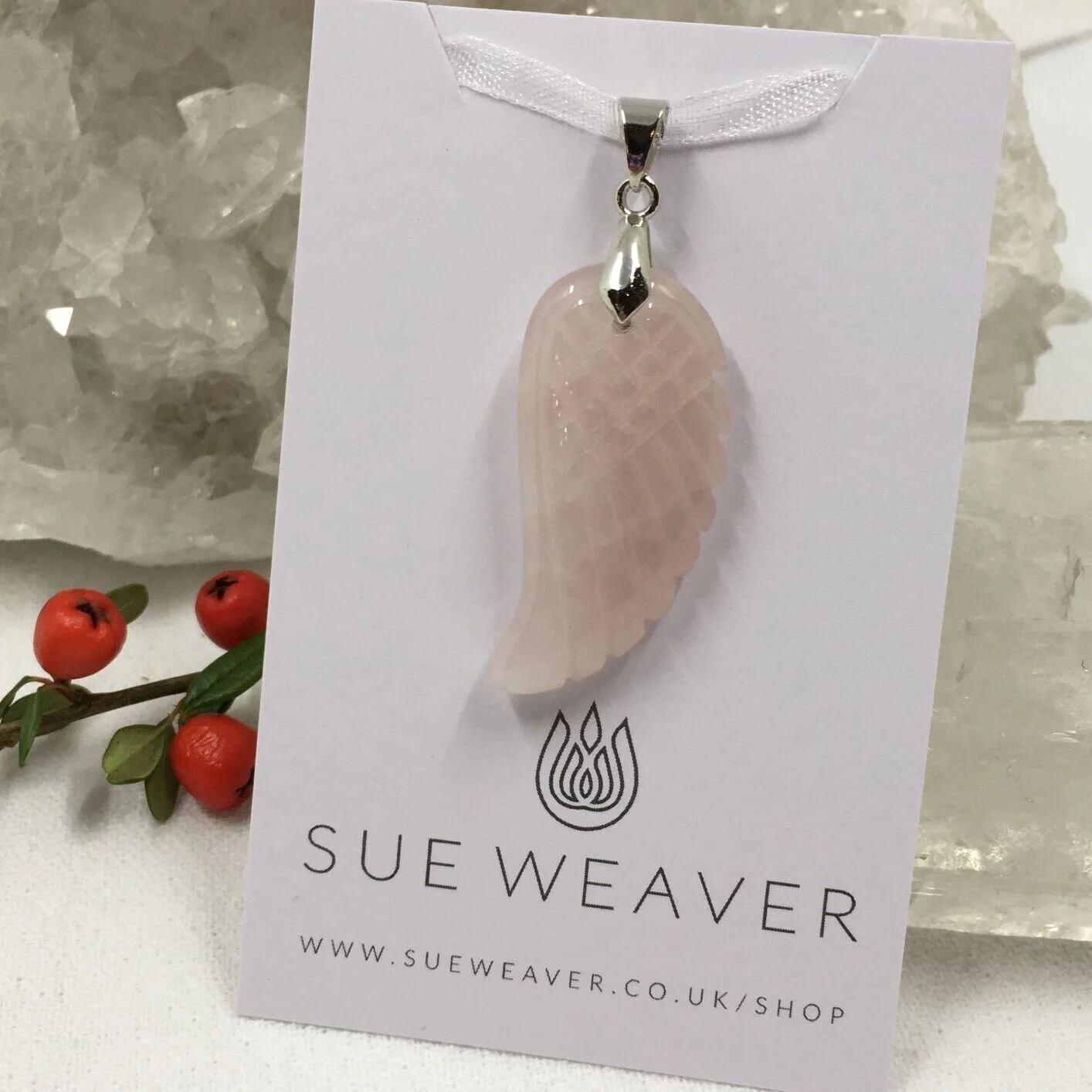 Rose Quartz Angel Wing Pendant