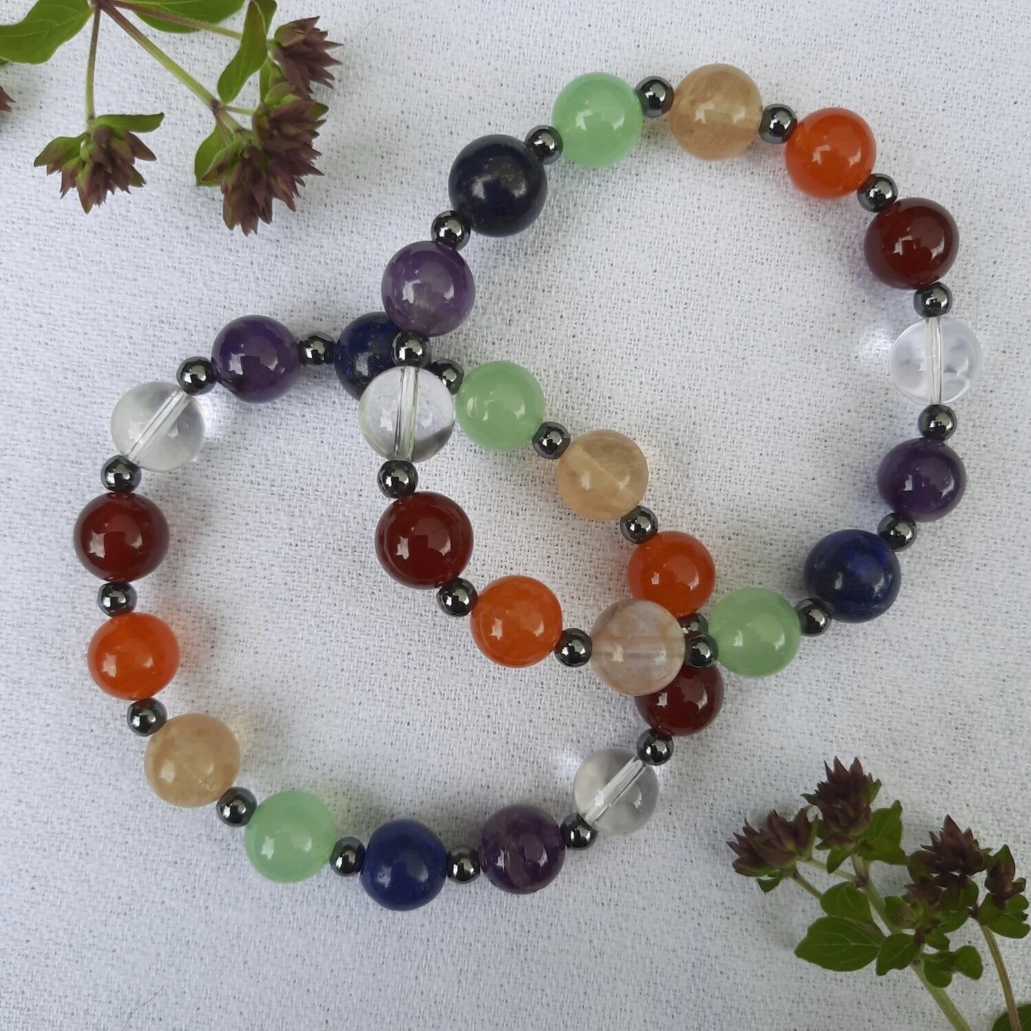 Chakra Bracelet with Hematite spacer beads