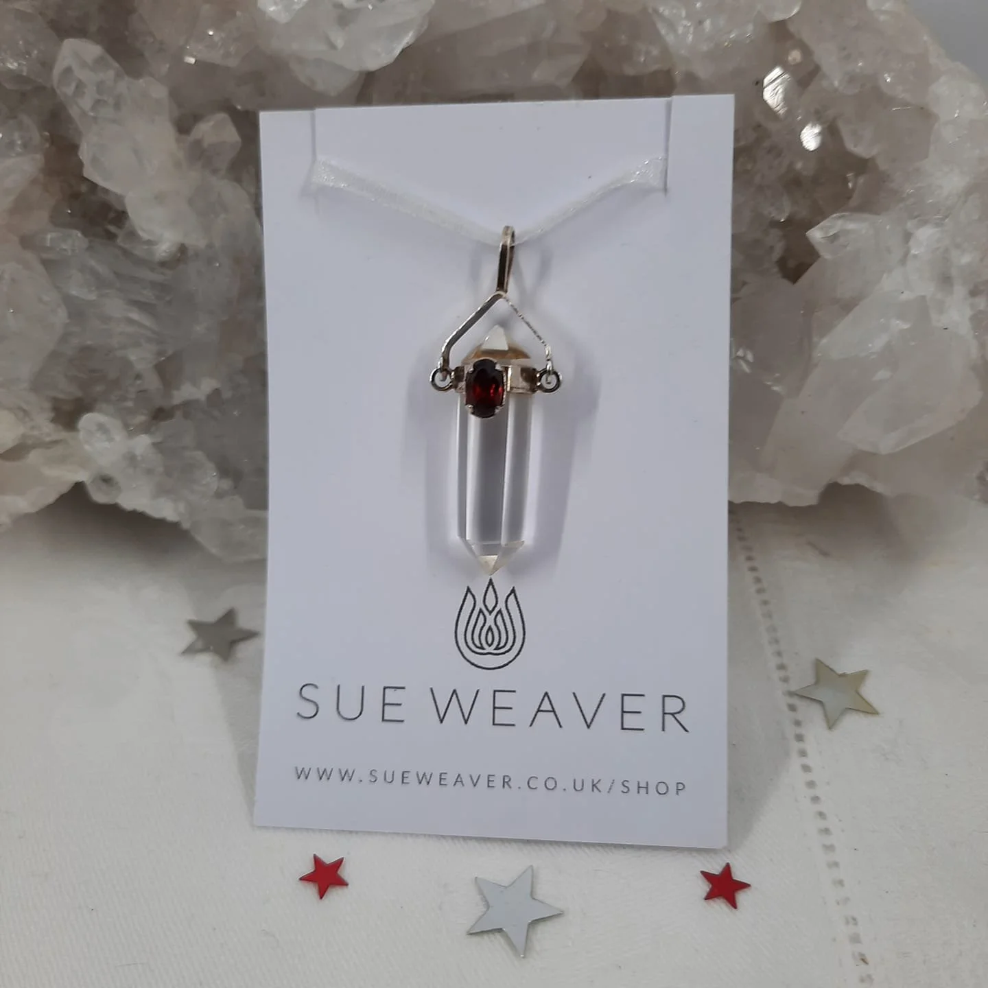 Quartz &amp; Garnet Pendant - Sterling Silver